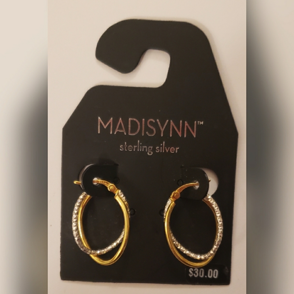 Madisynn Sterling Silver Gold Oval Hoop Braided Earrings